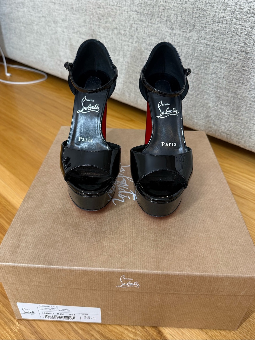 Christian Louboutin Sandaloo Black Patent Leather Platform Peep-Toe Sandals